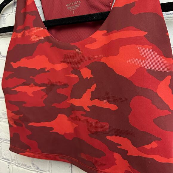 Athleta Ultimate Cropped Tank Top Red Metallic Camo Small Built in Bra Athletic - Picture 2 of 6